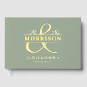 Foto Sage Green Elegant Wedding Gold Gästebuch (Vorderseite)