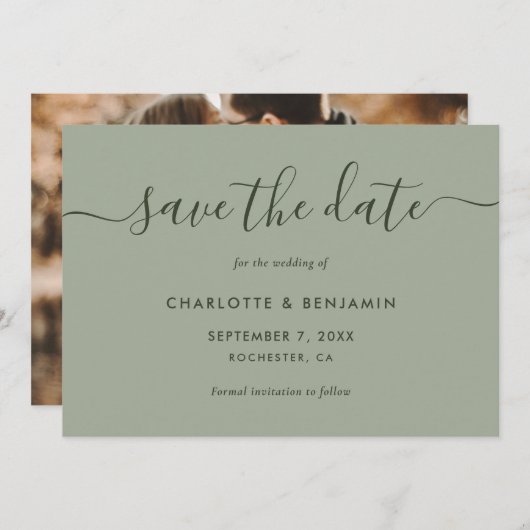 Foto Sage Green Wedding Ankündigung (Vorne/Hinten)