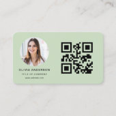 Foto-Salbei-Grün-QR-Code Visitenkarte (Vorderseite)