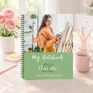 Foto Salbeigrün Monogramm Name Notizblock
