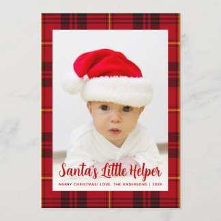 Foto Santa's Little Helper Roter Tartan Weihnachte Feiertagskarte