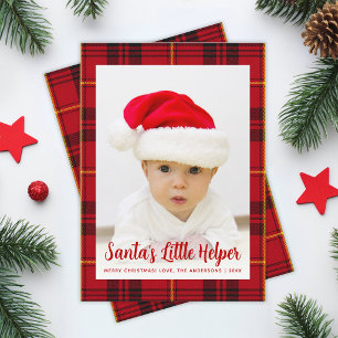 Foto Santa's Little Helper Roter Tartan Weihnachte Feiertagskarte