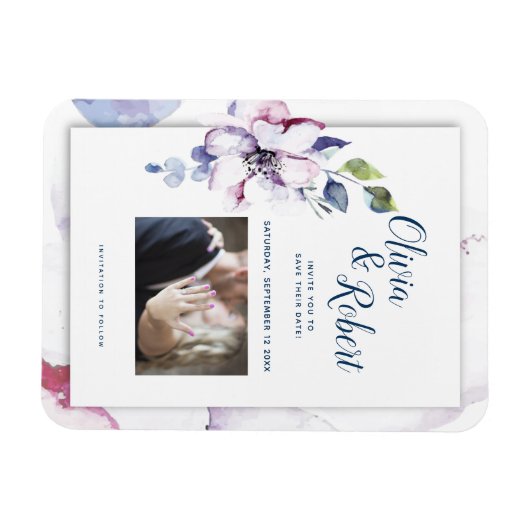 Foto Save the Date Aquarellblüten Magnet (Horizontal)