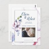 Foto Save the Date Aquarellblüten Postkarte (Vorne/Hinten)