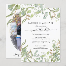Foto Save the Date Aquarellfarben Eukalyptus Grüne Einladung