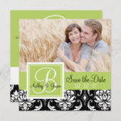Foto Save the Date Black Damask Initial Green Einladung (Vorne/Hinten)