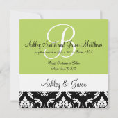 Foto Save the Date Black Damask Initial Green Einladung (Rückseite)