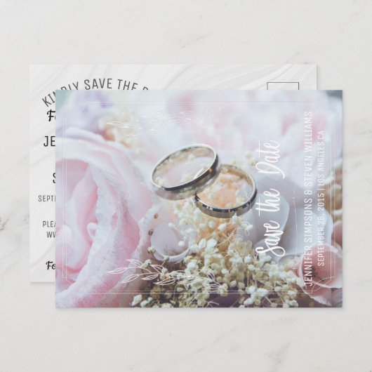 Foto Save the Date Blumenringe Ankündigungspostkarte (Vorne/Hinten)