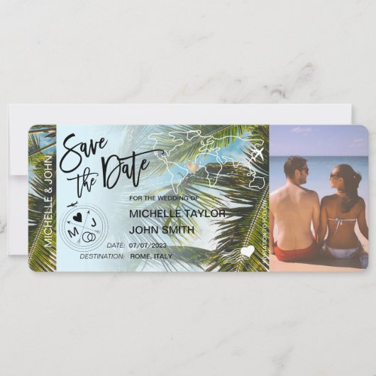 Foto Save the Date Boarding Pass Palm Einladung (Vorderseite)