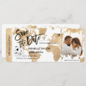 Foto Save the Date Boarding Pass Weltkarte Einladung (Vorne/Hinten)