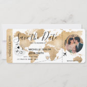 Foto Save the Date Boarding Pass Weltkarte Einladung (Vorderseite)