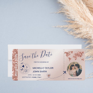 Foto Save the Date Boarding Pass Weltkarte Einladung