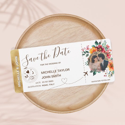 Foto Save the Date Boarding Pass Weltkarte Einladung