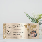 Foto Save the Date Boarding Pass Weltkarte Einladung (Stehend Vorderseite)