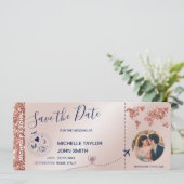 Foto Save the Date Boarding Pass Weltkarte Einladung (Stehend Vorderseite)