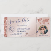 Foto Save the Date Boarding Pass Weltkarte Einladung (Vorderseite)