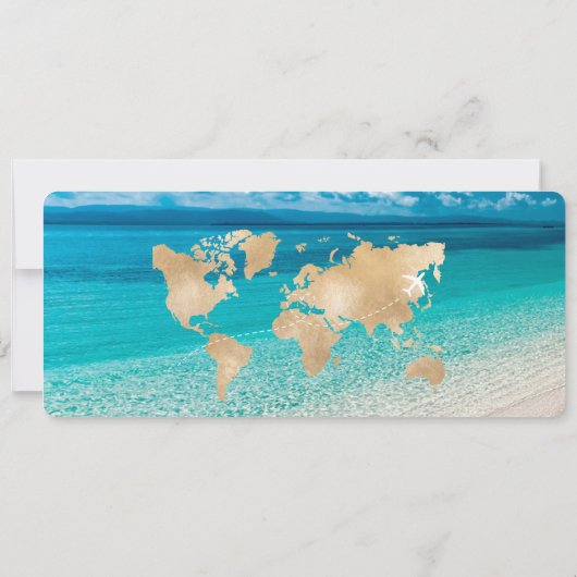 Foto Save the Date Boarding Pass World Map Beach Einladung (Rückseite)