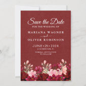 Foto Save the Date Card Burgundy Pink Floral Einladung (Rückseite)