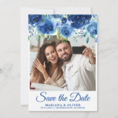Foto Save the Date Card Navy Blue Floral Einladung (Vorderseite)