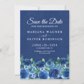 Foto Save the Date Card Navy Blue Floral Einladung (Rückseite)