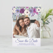 Foto Save the Date Card Periwinkle Fuchsia Floral Einladung (Stehend Vorderseite)