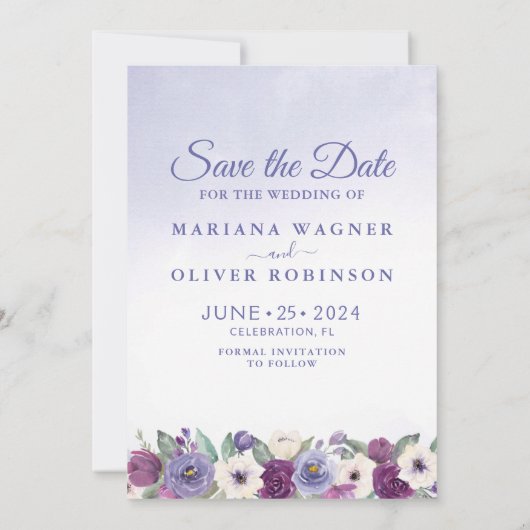 Foto Save the Date Card Periwinkle Fuchsia Floral Einladung (Rückseite)