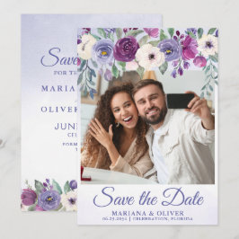 Foto Save the Date Card Periwinkle Fuchsia Floral Einladung