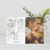 Foto Save the Date Dusty Blue Watercolor Floral (Stehend Vorderseite)