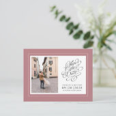 Foto Save the Date Dusty Rose Elegante Hochzeit Ankündigungspostkarte (Stehend Vorderseite)