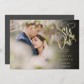 Foto Save the Date Elegante Gold Script Moderne Einladung (Vorne/Hinten)