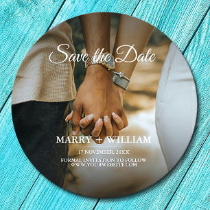 Foto Save The Date Elegante Hochzeit Runder Pappuntersetzer