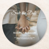 Foto Save the Date Elegante Hochzeit Runder Pappuntersetzer (Vorderseite)