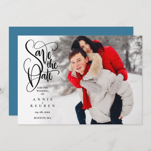 Foto Save the Date Elegante Script Moderne (Vorne/Hinten)