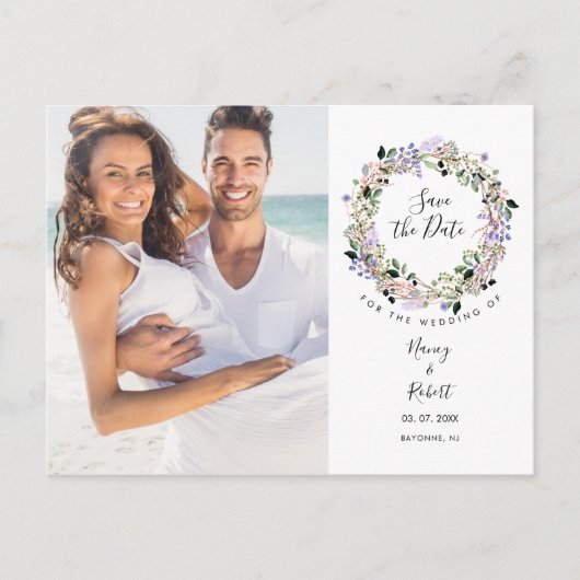 Foto Save the Date Elegantes Chic Lavendel Postkarte (Vorderseite)
