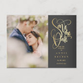 Foto Save the Date Elegantes Gold Script Ankündigungspostkarte (Vorderseite)