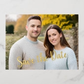 Foto "Save the Date" Foil Text Postkarte (Vorderseite)
