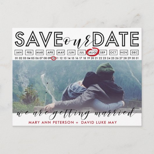 Foto Save the Date Foto Postkarte mit Kalender (Vorderseite)