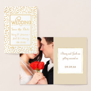 Foto Save the Date Gold Confetti Typografie Folienkarte