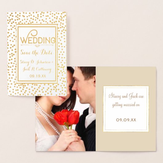 Foto Save the Date Gold Confetti Typografie Folienkarte (Anzeige)