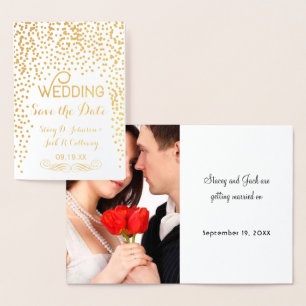 Foto Save the Date Gold Confetti Typografie Folienkarte