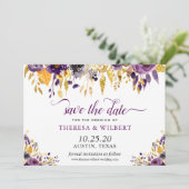 Foto Save the Date Gold Lila Blumenschrift (Stehend Vorderseite)