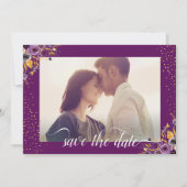 Foto Save the Date Gold Lila Blumenschrift (Rückseite)