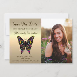 Foto Save the Date Gold Quinceanera Butterfly
