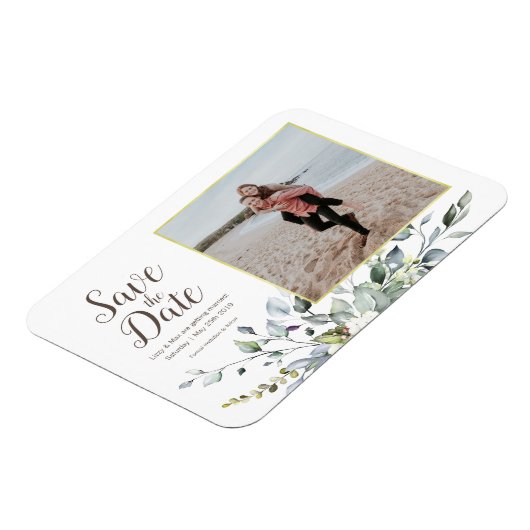 Foto Save the Date | Goldrahmen, Aquarellfarben Magnet (Linke Seite)