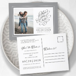 Foto Save the Date Graue und weiße Hochzeit Ankündigungspostkarte