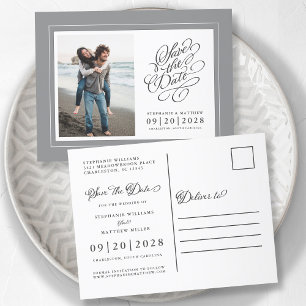 Foto Save the Date Graue und weiße Hochzeit Ankündigungspostkarte