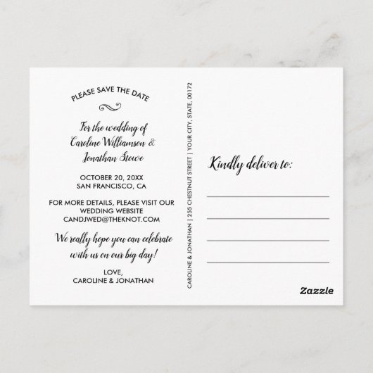 Foto Save the Date Handgezeichnet Petite Blume Postkarte (Rückseite)