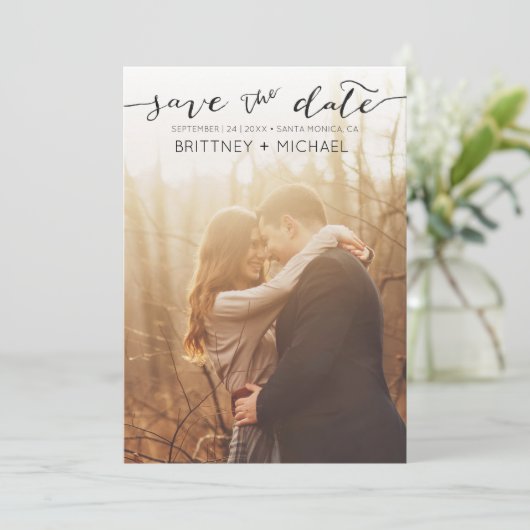 Foto Save the Date handschriftlich schwarz (Stehend Vorderseite)