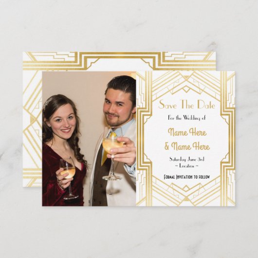 Foto Save the Date Hochzeitsfeier Art Déco der 20e (Vorne/Hinten)