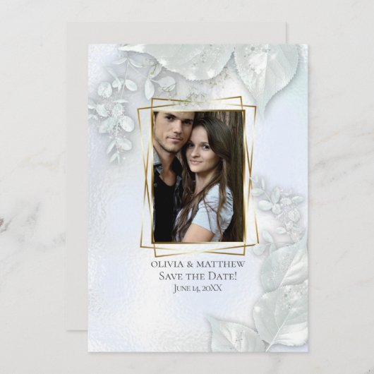 FOTO SAVE THE DATE | Icy Blue Shimmer Einladung (Vorne/Hinten)